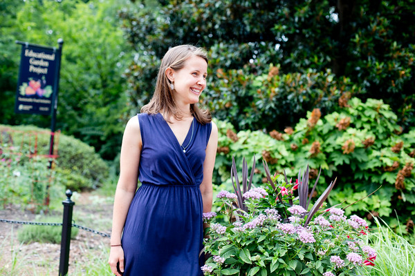 Photo of Elizabeth Whiting Pierce standing in front of an Emory educational garden
