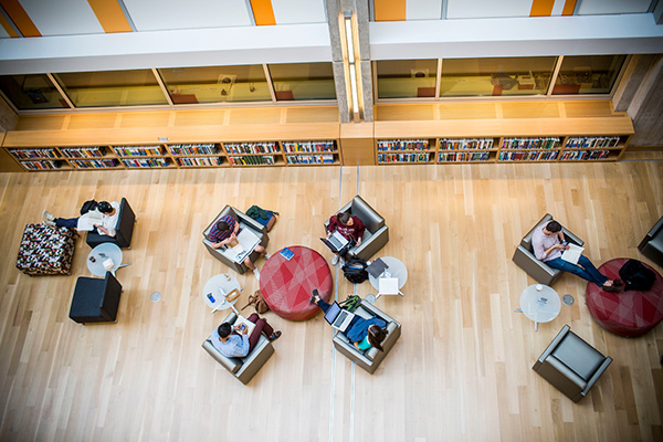Aerial photo of students studying in Emory's Student Center.