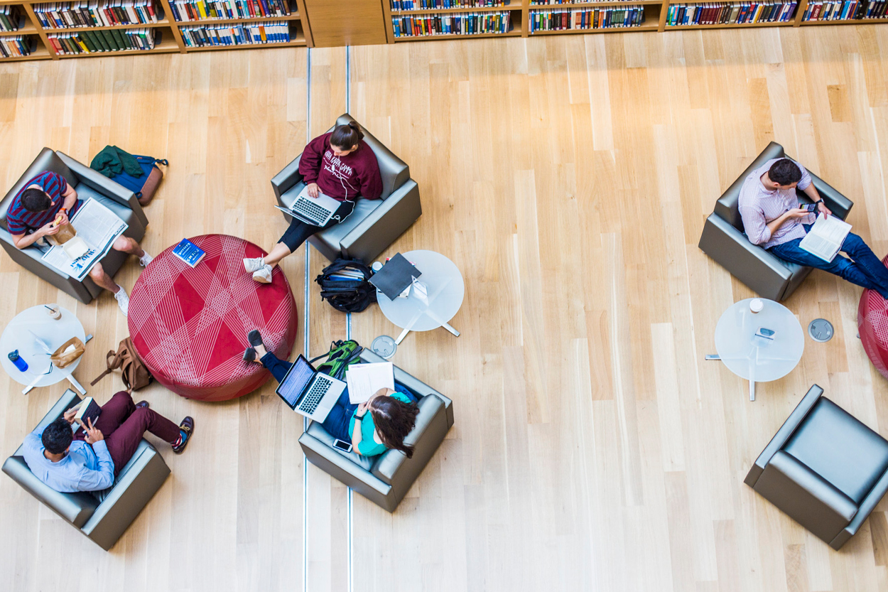 bird's eye view of students in library