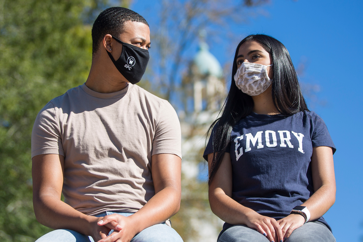 two students wearing masks